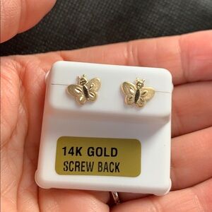 14k Yellow Gold Screw Back Butterfly Earrings